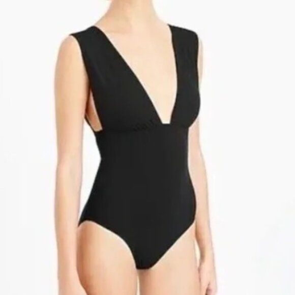 J. Crew Neutral Black Deep Plunge One Piece Swimsuit 8 - Picture 1 of 7